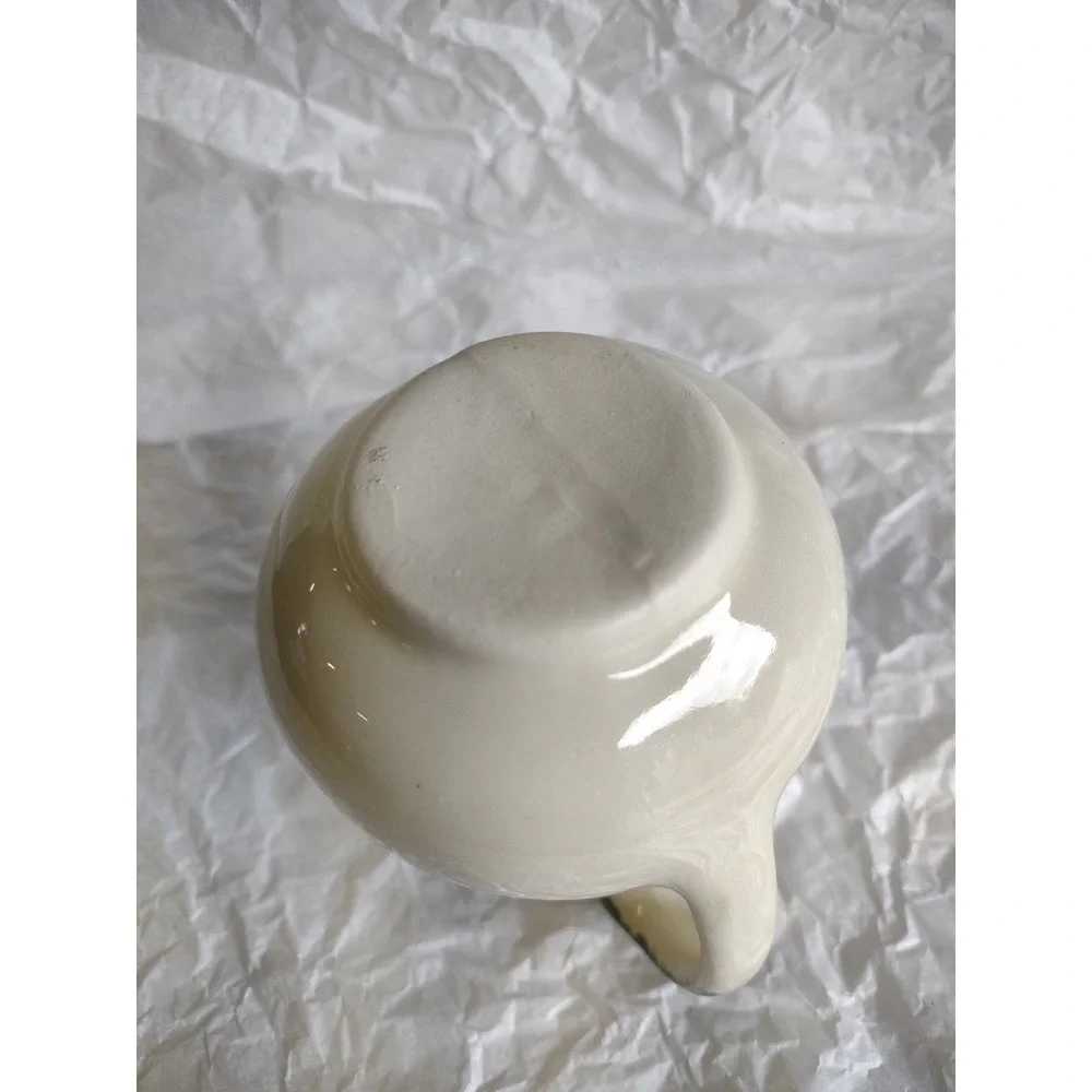 Vtg Heavy Mini Milk Pitcher, Cardinal Bird/Cream Colored Pottery 4